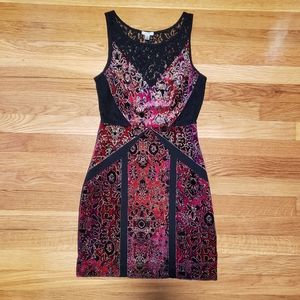 Urban Outfitters Ecote XS Red and Gold Velvet and Black Lace Mini Dress